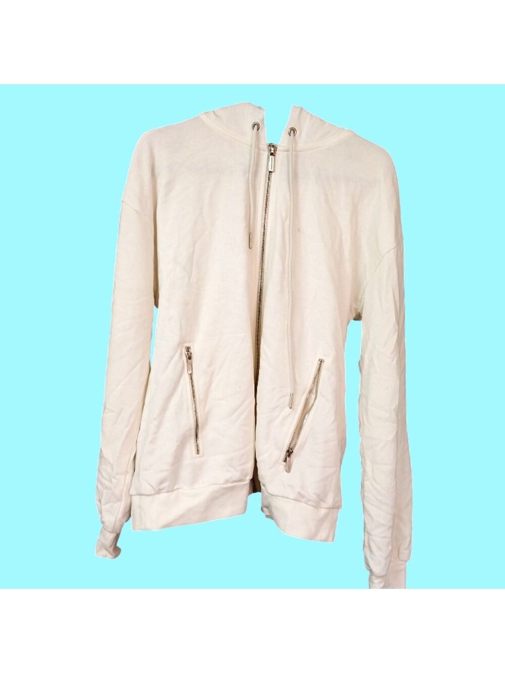 Armani Exchange Womens White Zip-Up Hoodie With Gold Logo Lining M